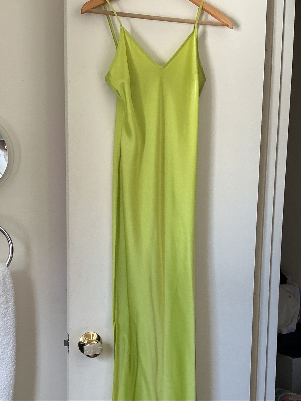 Vineyard Vines Lime Green Satin Slip Dress - Women's V-Neck Spaghetti Strap